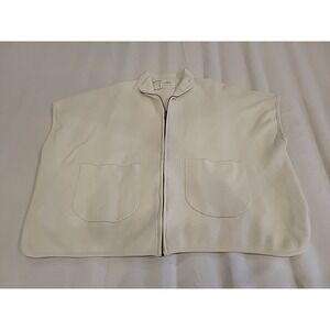 Zara Oversized Knit Vest Boxy Women's Size Large 13- 14 Zipper Front Ivory White
